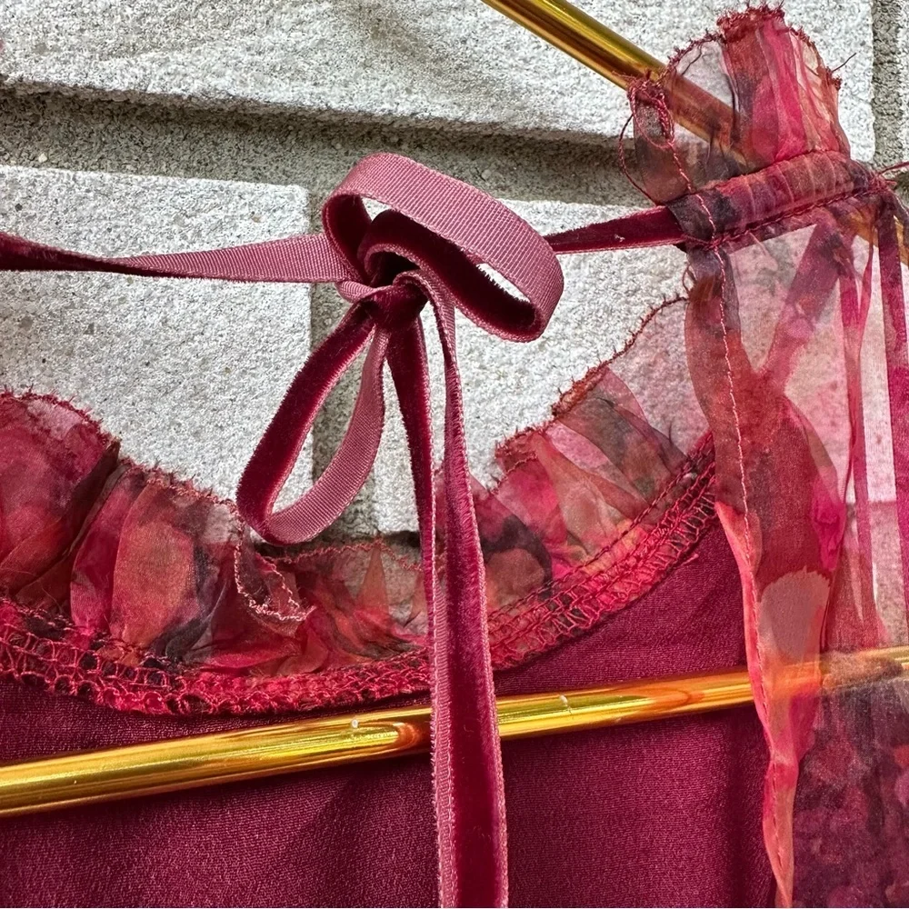 VICI Tiny Dancer Red Floral Tiered Mini Dress Halter Neck Open Back Size Small - Picture 4 of 10